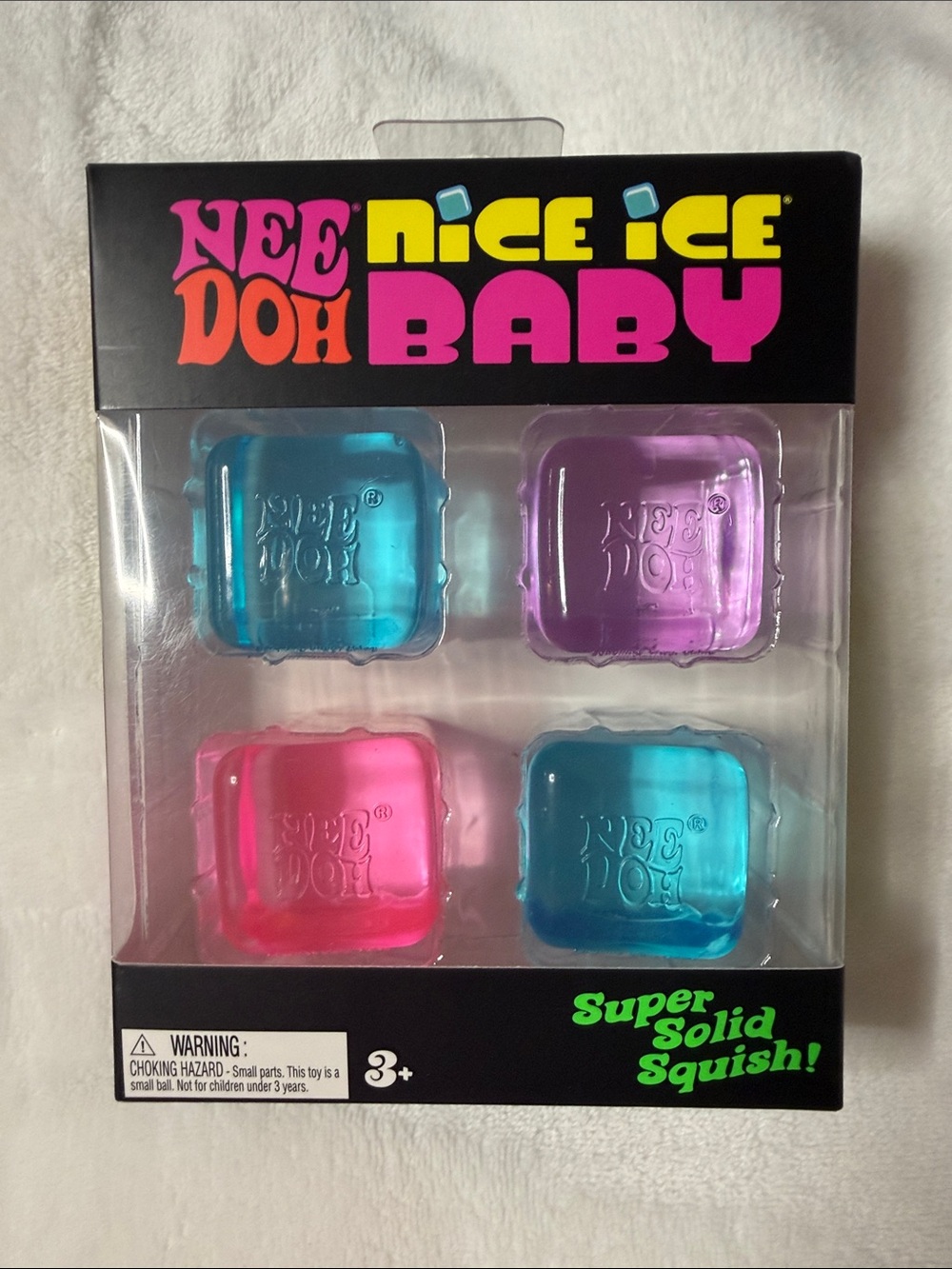 Nee Doh Nice Ice Baby Super Solid Squish Toy - Blue, Pink, Purple